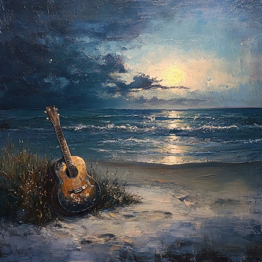 A calm, reflective latin jazz track with ethereal elements, capturing the warmth and tranquility of a beach at twilight. The combination of soft guitar plucking and ambient brass creates a relaxing atmosphere perfect for unwinding.