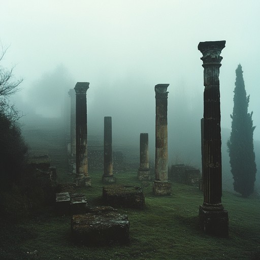 The composition features a solo trumpet that explores the echo and decay of sound against a soundscape of mist covered, ancient stone ruins, evoking a deep sense of historical nostalgia and serenity. The trumpet's lonely melody intertwines with the subtle natural sounds of a distant forest, creating an immersive aural tapestry of past and present.