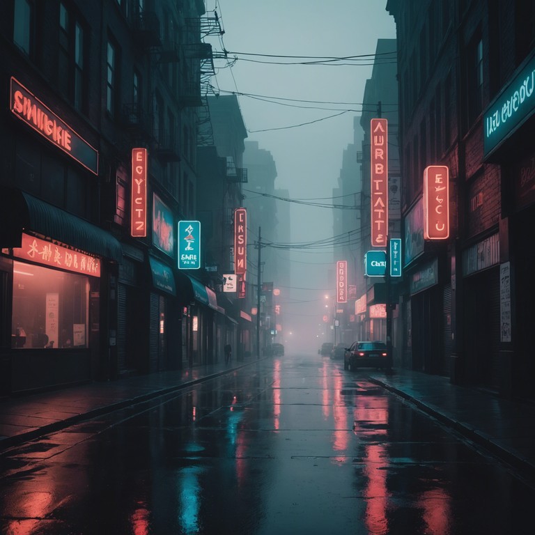 The song crafts a suspenseful atmosphere reminiscent of a 1980's thriller set in an urban landscape. With a focus on synthesizer sounds, it induces a feeling of mystery and tension, suitable for a scene involving a secretive chase through foggy city streets at night.