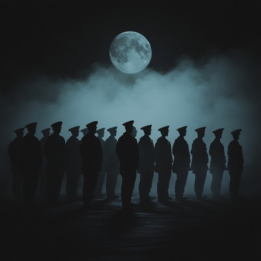 A chilling instrumental piece featuring a military march with haunting melodies and eerie atmospheric sounds, perfect for creating a foreboding sense of impending doom. The rhythms build tension while sinister brass and percussion drive the dark military ambiance forward.