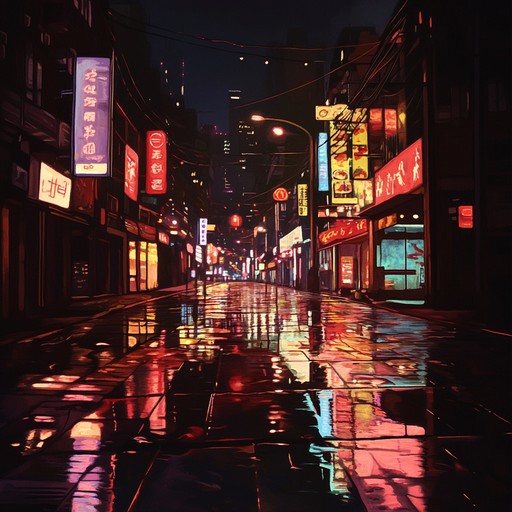 An ambient piece capturing the tranquil essence of a silent urban night, where the soft glow of neon lights reflects off empty streets, creating an atmosphere of peace and introspection.