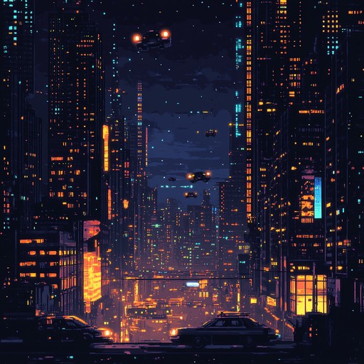 An intense instrumental track that combines driving electronic rhythms with futuristic synth melodies, capturing the energy of a high tech urban landscape at night.