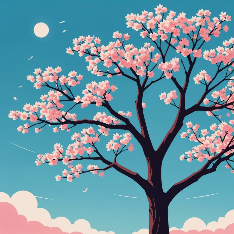 Picture a gentle spring breeze as cherry blossoms dance softly, creating a serene atmosphere perfect for reflection and relaxation. The music corresponds with the lightness of petals in the wind, embodying tranquility and the ephemeral beauty of nature.