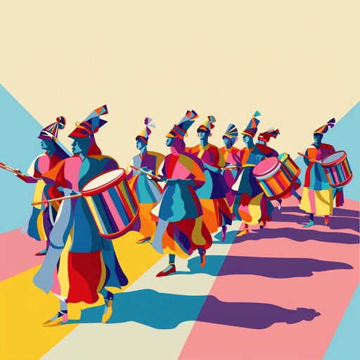 An awe inspiring instrumental blending afro cuban percussion with grand orchestral elements, creating a vibrant and epic soundscape reminiscent of ancient carnivals. The composition features powerful drumming patterns, lively horn sections, and sweeping strings, evoking a sense of celebration and timeless tradition.