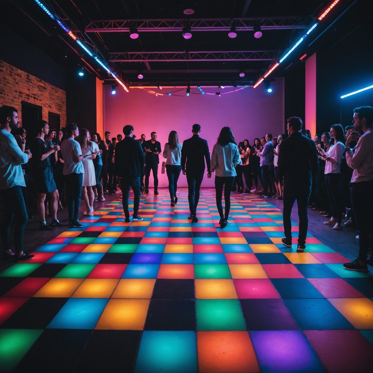 Imagine an unstoppable dance energy, synthesized rhythms meeting jazzy influences, all set against the backdrop of a neon drenched nightclub, creating the ultimate track for feel good, high energy dance movements.