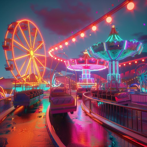 Step into a playful carnival of sounds, with vibrant synth melodies and eccentric beats creating an otherworldly and delightful musical landscape, blending nostalgia with a futuristic twist