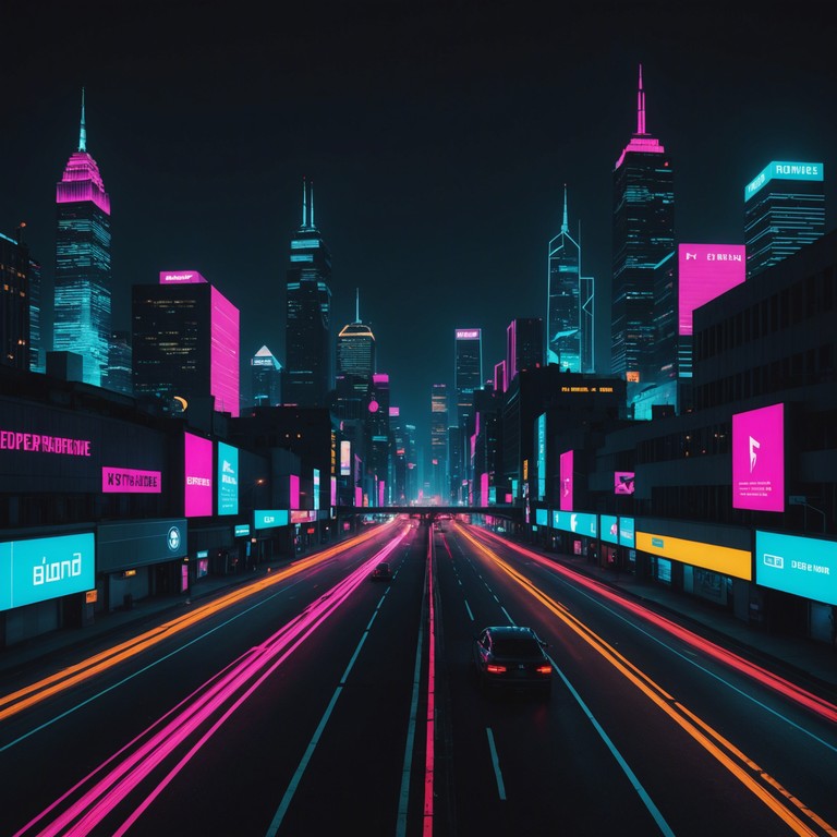 A high energy synthwave track that transports the listener into a pulsating neon lit urban landscape, mimicking a high speed chase under the city’s glittering lights. Evocative of 1980s nostalgia fused with modern electronic music, this piece is characterized by its powerful synths and driving bassline, creating a sense of urgency and excitement.