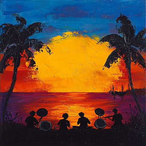 An uplifting instrumental calypso piece that embodies the ecstatic feeling of witnessing a sunrise over the caribbean, featuring energetic steelpan melodies, vibrant percussion, and rhythms that evoke joy and celebration