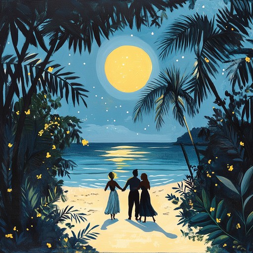 An enticing samba rhythm conjuring images of a midnight dance under the tropical moonlight, with an elegant guitar leading the way amidst intoxicating percussion and lush, swaying orchestration