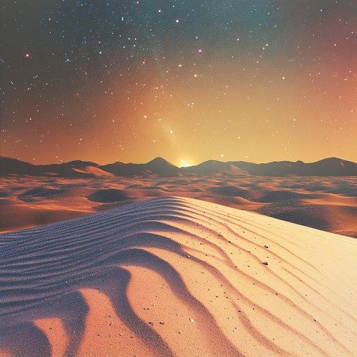 Imagine a sun soaked desert where the horizon blurs with shimmering reflections of otherworldly synth layers. A soothing, ethereal melody glides over pulsating electronic rhythms, creating a mirage like illusion that pulls listeners into an expansive, dreamlike journey through time and space.