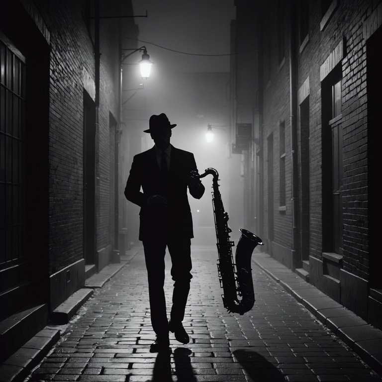 Imagine listening to this music as you are enveloped by the darkness of a late night, where every shadow and sound adds to the thrilling experience of the unknown. The saxophone leads this mysterious journey, with each note deepening the intrigue and pulling the listener further into the narrative of this dusky adventure.