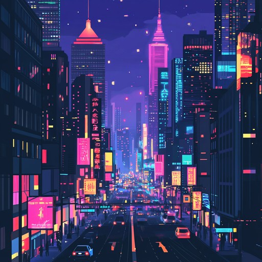 A high energy urban electro track blending vibrant pulsing rhythms with shimmering synthesizers, capturing the essence of bustling city nightlife