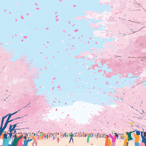 A cheerful instrumental piece that captures the spirit of a beautiful sunny day during cherry blossom season in japan. The melody is driven by vibrant, rhythmic piano chords accompanied by bright, playful synths, creating an atmosphere of pure joy and celebration. This track is perfect for lifting spirits, with its infectious energy and optimistic outlook, making listeners feel as if they are dancing under a cascade of falling cherry blossom petals.