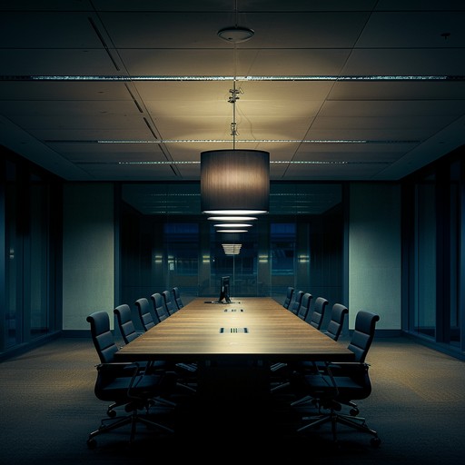 A minimalist electronic piece capturing the subdued mood of a corporate setting, emphasizing the feeling of routine and introspection