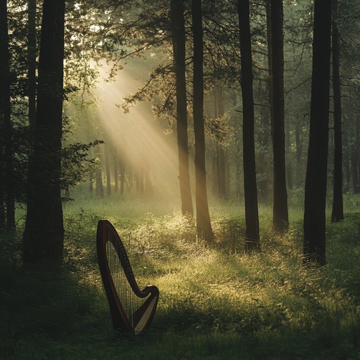 An instrumental composition featuring delicate harp melodies intertwined with subtle ambient textures, evoking the peaceful atmosphere of a forest at first light. An instrumental composition featuring delicate harp melodies intertwined with subtle ambient textures, evoking the peaceful atmosphere of a forest at first light.