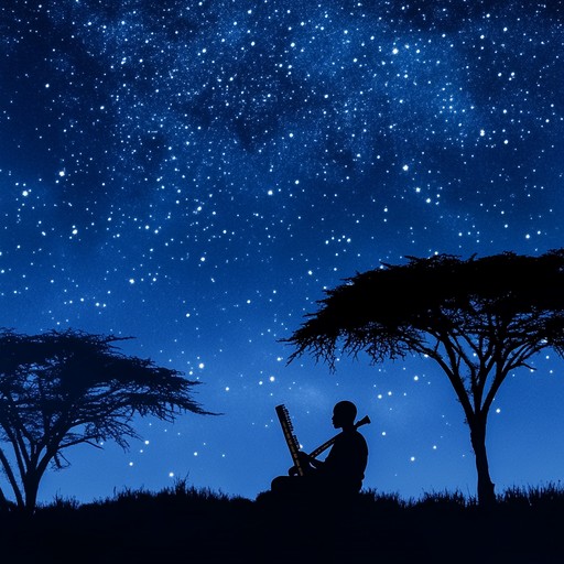 A tranquil instrumental featuring the kora, capturing the peaceful ambiance of an african night beneath the starlit sky, blending traditional rhythms with subtle ambient textures