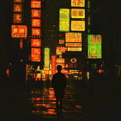 An evocative instrumental track featuring shimmering synths that paints the image of wandering alone through neon lit cityscapes, capturing emotions of solitude and introspection.