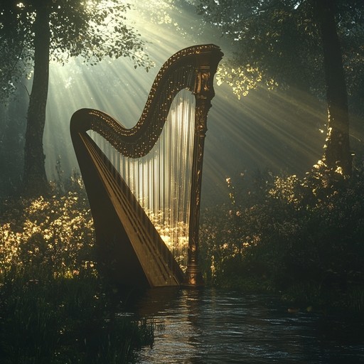 Immerse yourself in the soothing sounds of nature as a harp's delicate melody harmonizes with the serene whispers of the forest, providing a reflective and calming musical journey.