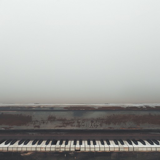 Soft, whispered piano notes blend harmoniously with the gentle pitter patter of rain, creating a calming atmosphere perfect for introspective moments of quiet melancholy.