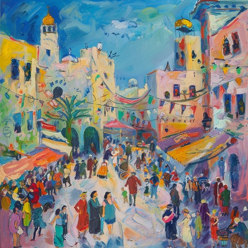 This instrumental track takes listeners on a whimsical journey through the sounds of a joyous jewish celebration, using klezmer music to create an energetic and festive atmosphere. The clarinet leads with bright and lively melodies, capturing the essence of a lively communal event brimming with tradition and fun.