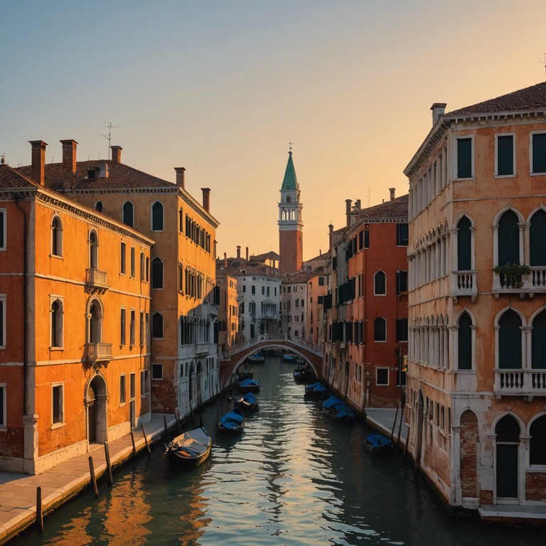 Imagine the serene onset of morning depicted through the powerful yet melodic waves of opera, reflecting both the gentle and dynamic nature of a new day in venice