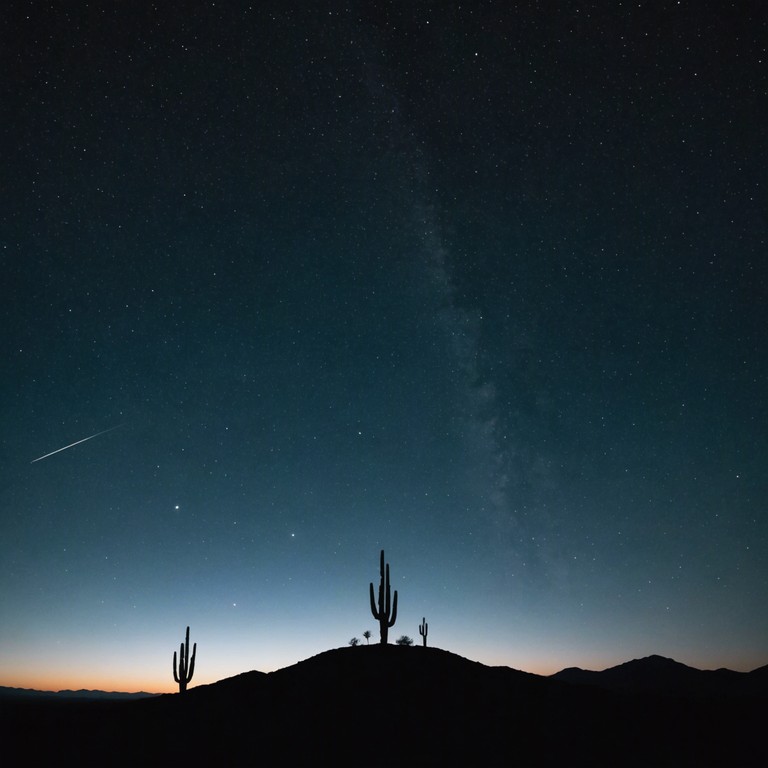 This track features a mesmerizing steel guitar gliding over a soundscape reminiscent of a serene night in the vast desert, where the horizon meets the starry skies, evoking a sense of endless wonder and solitude