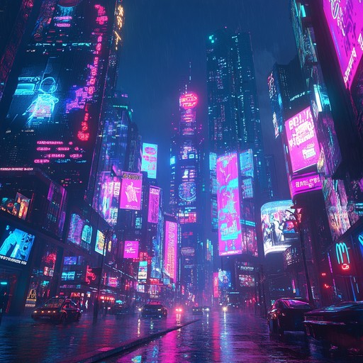 A captivating instrumental track that seamlessly combines the electric energy of futuristic synth sounds with the timeless allure of classic broadway melodies, creating a vibrant and dynamic musical journey through a neon lit cityscape.