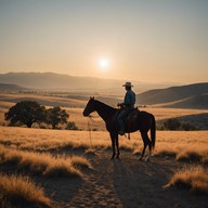 cowboy contemplates under the fading twilight