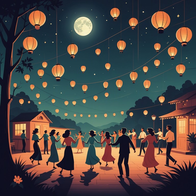 Imagine a serene night where the moon illuminates dancers gracefully moving to the elegant yet traditional cumbia rhythms, reflecting a perfect blend of past and present.