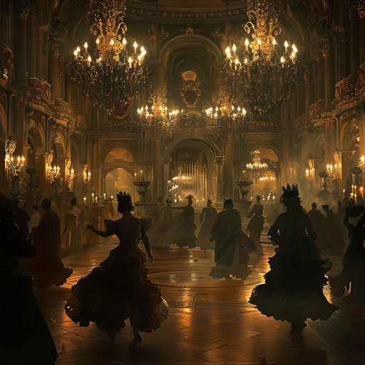 Dive into the depths of a shadowy, opulent masquerade ball where masked attendees dance under flickering candlelight, their movements as fluid as the haunting melody played on an accordion. The song conjures an atmosphere thick with intrigue and suspense, perfect for a grand yet secretive nocturnal gathering.