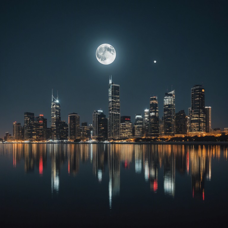 Imagine a serene night where the moon casts a soft glow over a quiet cityscape, and gentle beats play, creating a tender atmosphere perfect for a reflective dance. The music features subtle shifts and a flowing melody that encourages a sense of peace and introspection