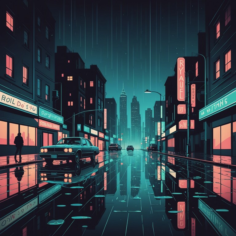 In this instrumental track, layered synthesizers create a rich, textured atmosphere, supported by a deep bassline that provides a smooth rhythmic groove. The music captures the essence of a neon lit cityscape with an undercurrent of mystery and futurism reminiscent of the 80s synthwave style.