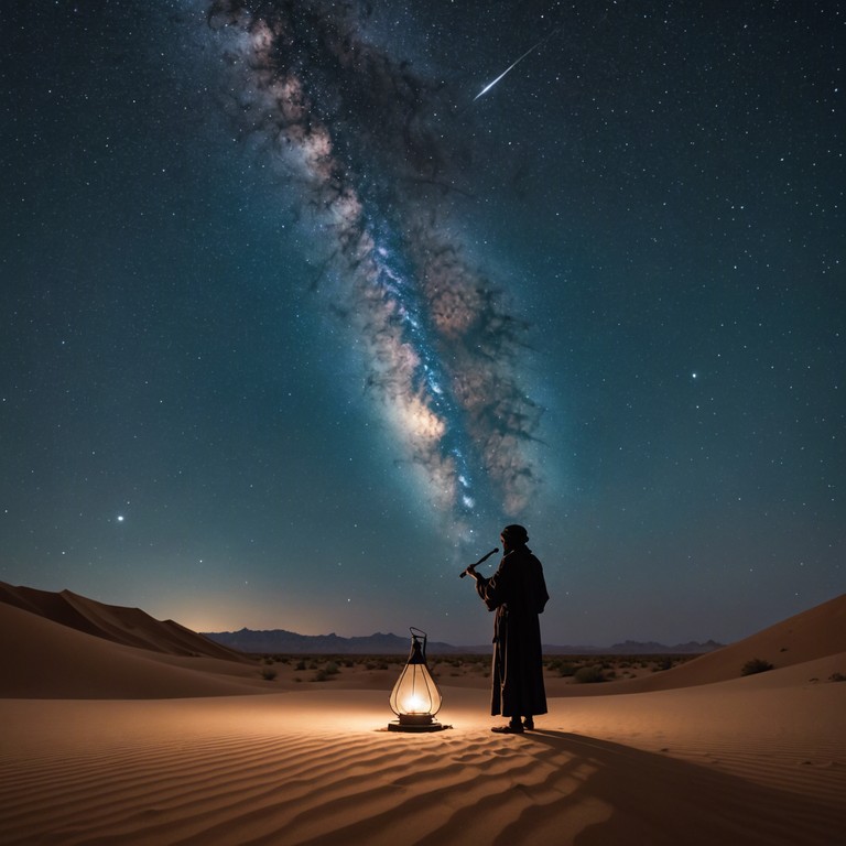 Imagine a soundscape where the gentle strumming of the oud reverberates under a sky full of stars, each note a whisper of the vast, calm desert night around you.