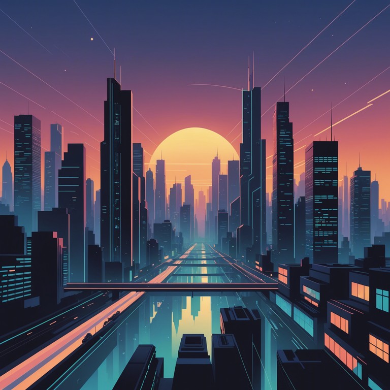 Imagine a scene set in a futuristic city at twilight, where the soft yet sinister melody of a lone synthesizer captures the essence of mystery and forebodement enveloping the environment. It's a tale of intrigue and the unknown, told through deep, oscillating electropop synths that beckon the listener into a world of shadow and light interplay.