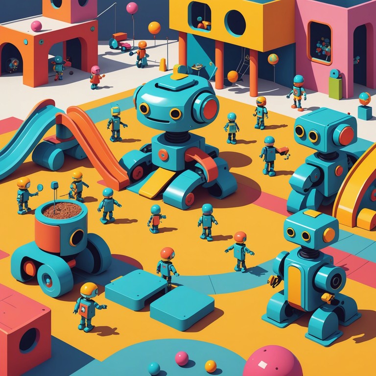 Imagine a futuristic playground where cheerful robots and children harmonize, creating a whimsical symphony of robotic beeps and giggles. This track features a vibrant mix of electronic and organic sounds, envisioning a world where technology and humanity blend seamlessly. The music captures the innocence of youth with a touch of futuristic wonder, perfect for a children's animated series or an educational program aimed at inspiring creativity and curiosity in science and technology.