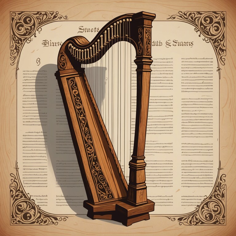 This piece combines the dignified beauty of classical melodies with subtle contemporary influences, creating an emotionally charged environment that feels both ancient and modern. Its composition is intended to evoke deep feelings and contemplative thoughts, resonating with the intensity of timeless struggles and triumphs expressed through the delicate strings of a harp.