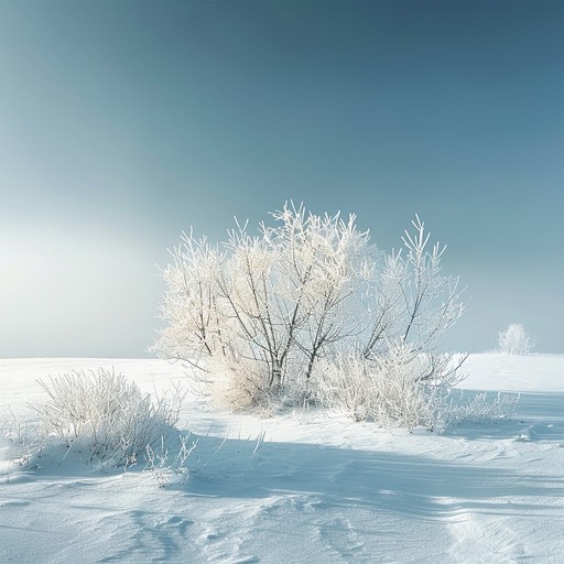 A delicate and enchanting winterscape unfolds, as gentle flurries dance amidst the frosted evergreens. Sparkling icicles adorn the branches, tinkling like wind chimes in the crisp air. The ethereal melody weaves through the tranquil forest, capturing the serene beauty and icy wonder of a magical winter wonderland.