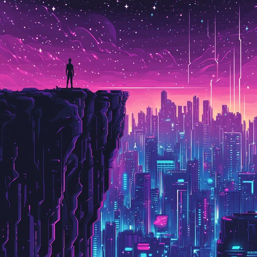 Embark on a majestic instrumental synthwave journey that traverses neon lit cosmic landscapes, blending powerful synth melodies and rich textures to evoke a sense of awe and wonder.