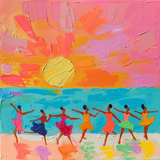 Radiant and pulsating beats accompany melodies that evoke the essence of a colorful beachside dance, creating an energetic, joyful atmosphere perfect for sunsets at the sea.