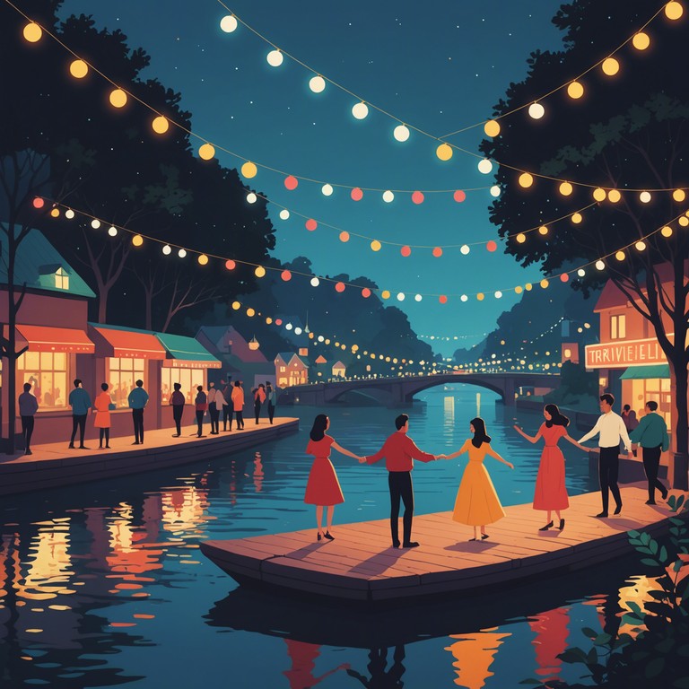 A perfect blend of classic cumbia rhythms with a modern electronic twist; this song captures the essence of a festive night dance beside a calm river under the moonlight.