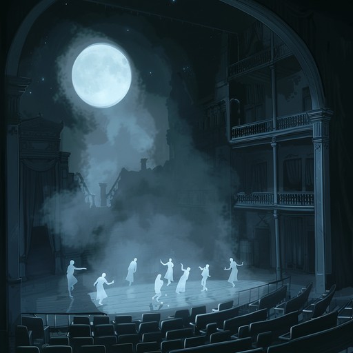 A spectral waltz evoking phantom performances on a ghostly stage, replete with dark and haunting theatrics. The melody dances through time worn aisles, whispering tales of the lost and forgotten as spectral shades take their bow.