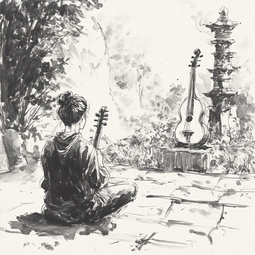 Echoes from old temples delves deeper into the reflective and meditative states induced by the traditional music of india, focusing on the interplay of sitar and tabla to narrate a story of spiritual awakening.