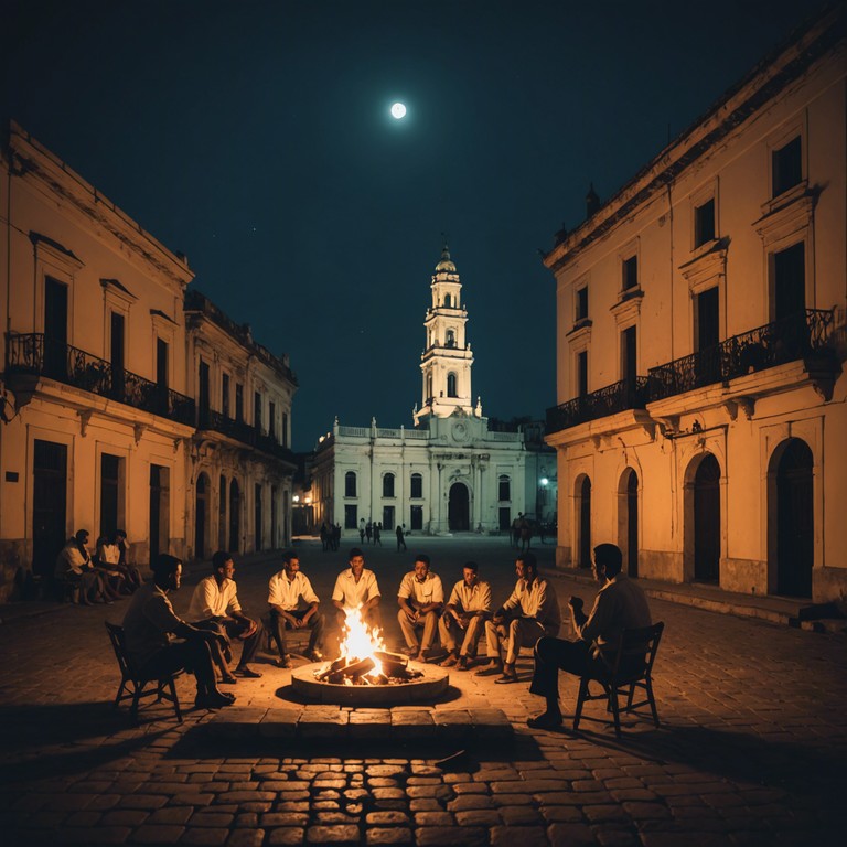 This track features a mystical exploration of afro cuban rhythms intertwined with the spiritual vibrations of traditional yoruba chants. The piece transports the listener to a ceremonial night in old havana, where the air is thick with enchantment and the sound of distant drumming fills the sky.