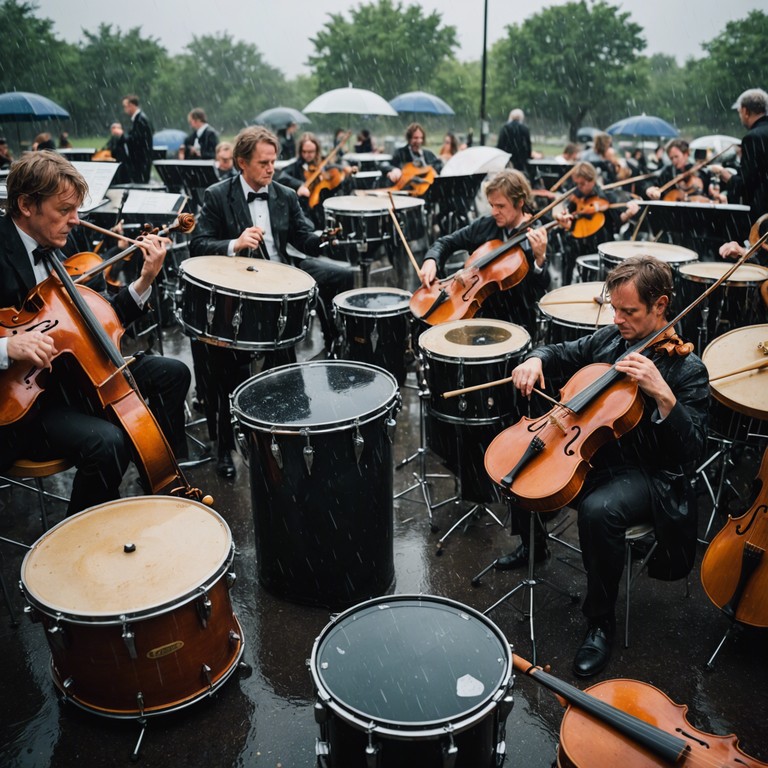 Visually translate the chaos of a storm into a symphony; strings screech and percussion explodes like thunder, painting an auditory picture of nature's relentless force.