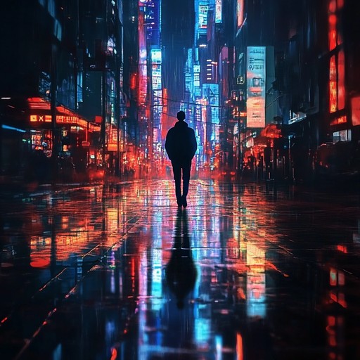 An evocative instrumental piece blending melancholic synth melodies with ambient textures, capturing the feeling of wandering alone through a neon lit cityscape, reflecting on memories and moments passed.