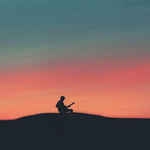 An instrumental track featuring gentle guitar melodies and soft drum rhythms, capturing the serene ambiance of a peaceful sunset over rolling hills.