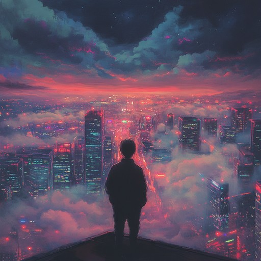 An ethereal instrumental track blending shimmering synth melodies with gentle beats, capturing the feeling of drifting through a neon lit metropolis under the stars.