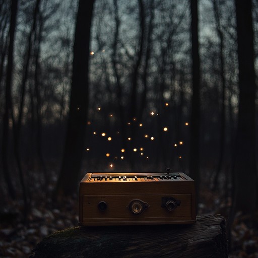 An instrumental piece featuring a music box playing an enigmatic nursery rhyme tune set against a backdrop of ambient sounds that create a sense of mystery and allure, transporting listeners to a mystical nighttime forest