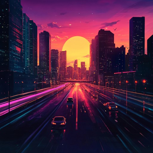 A vibrant track featuring a blend of electric guitar and synthetic beats, inspired by glowing city skylines and sunset hues, evoking a sense of adventure and modern nostalgia.