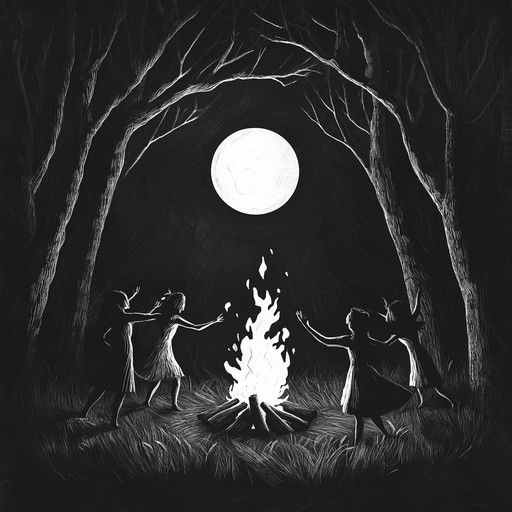 Set in a hidden enclave deep within a misty forest, myriad creatures of the night sway in sync to an enchantingly spooky melody played by a solitary, silhouetted figure on a theremin.